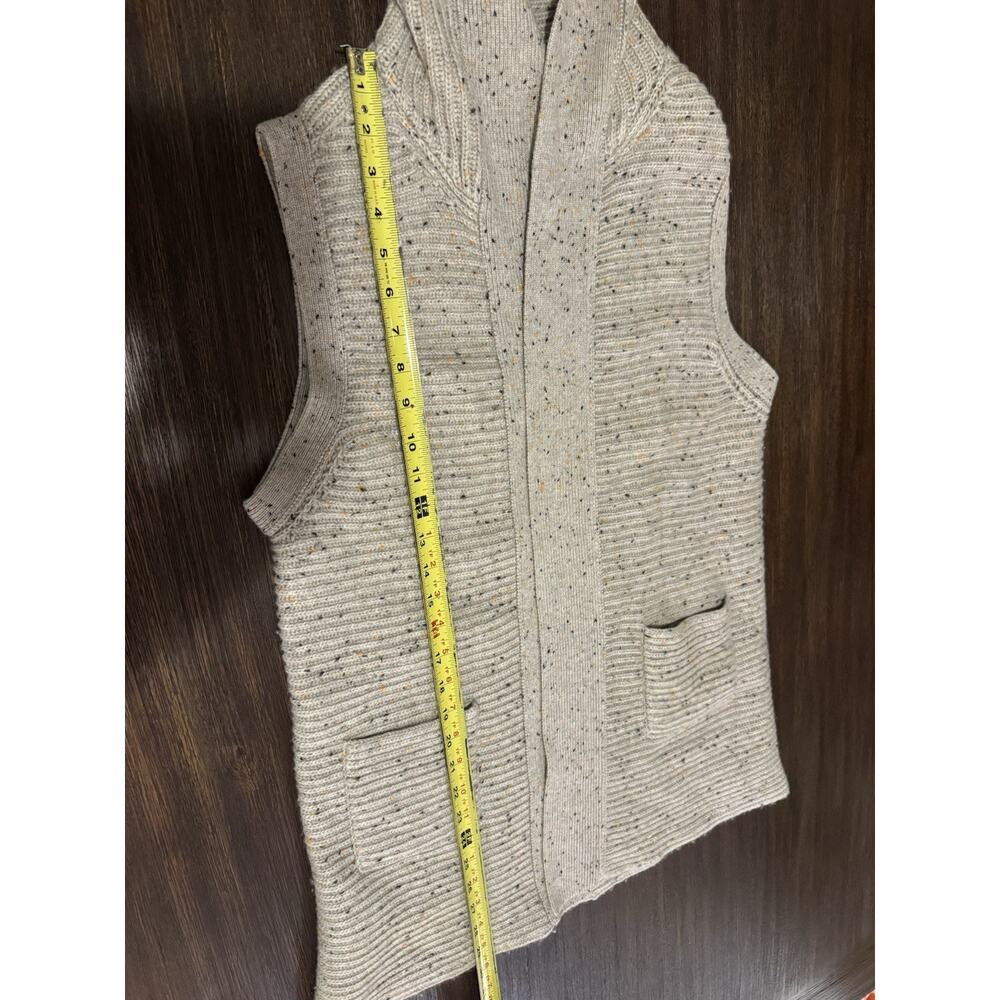 Kokun Cashmere Wool Sweater Taupe Beige Marled Hooded Vest Womens Medium - Picture 8 of 13